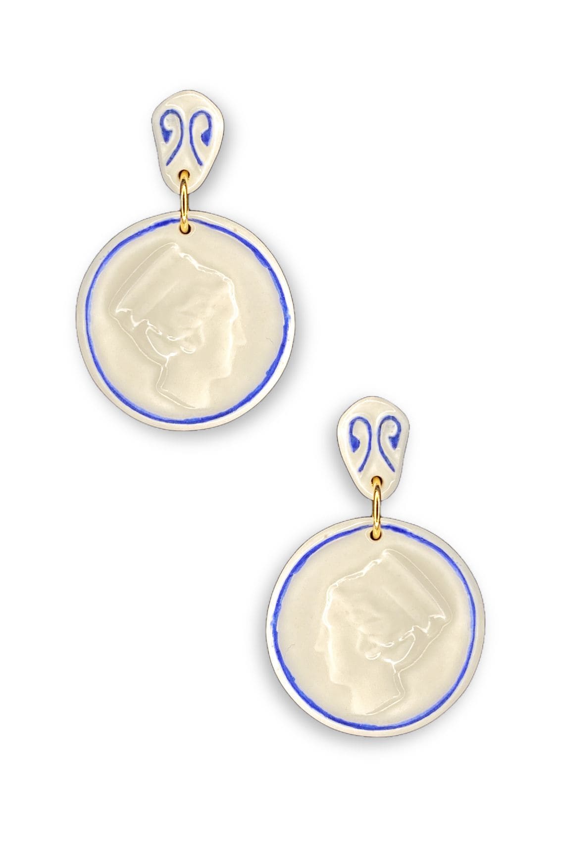 Azul | CIBELES | Pendientes artesanales moneda camafeo hechos a mano