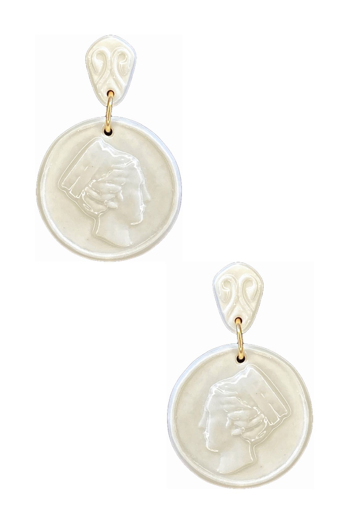Blanco | CIBELES | Pendientes artesanales moneda camafeo hechos a mano en porcelana Balarmú