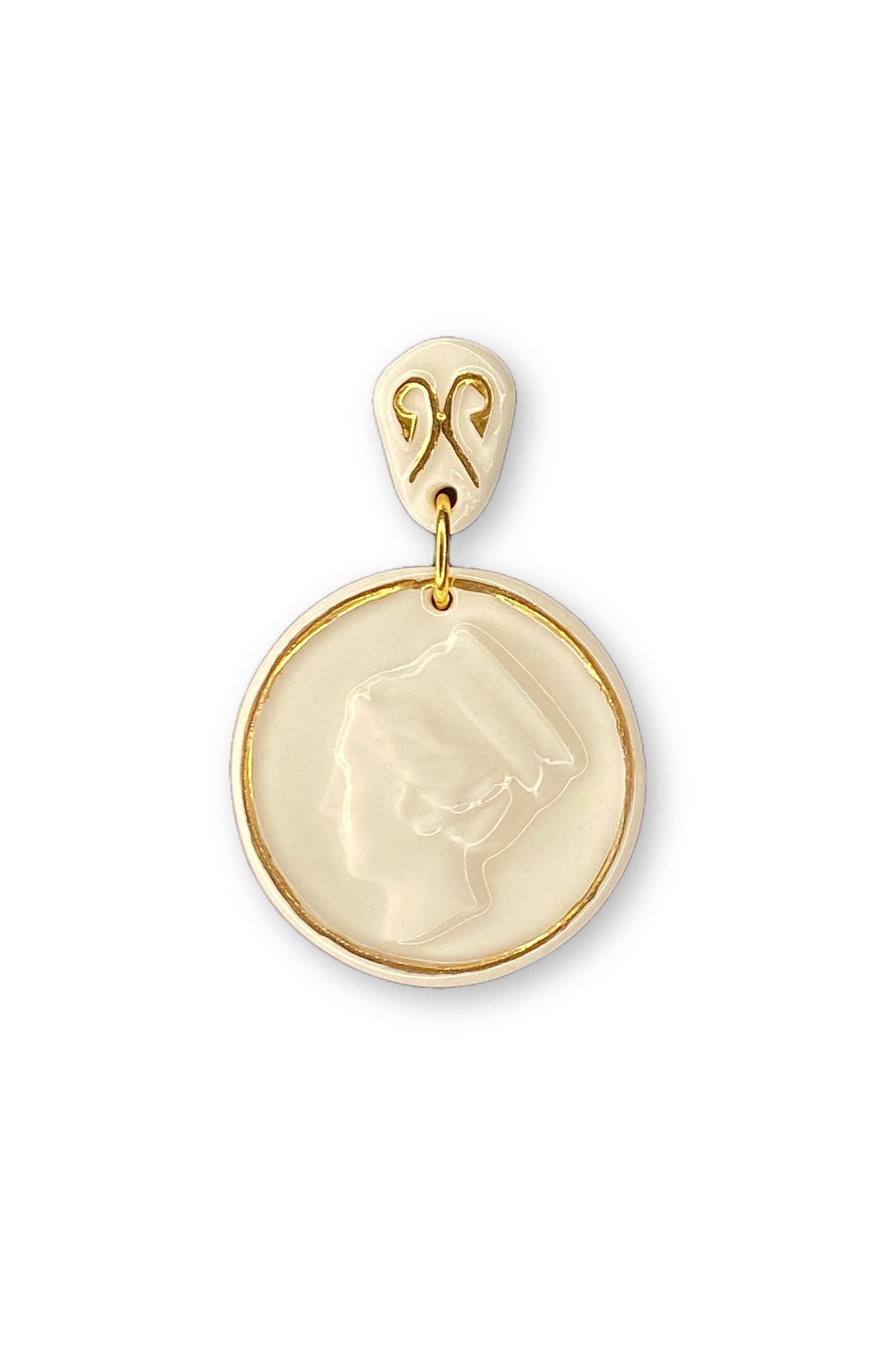 Oro | CIBELES | Pendientes artesanales moneda camafeo hechos a mano en porcelana Balarmú