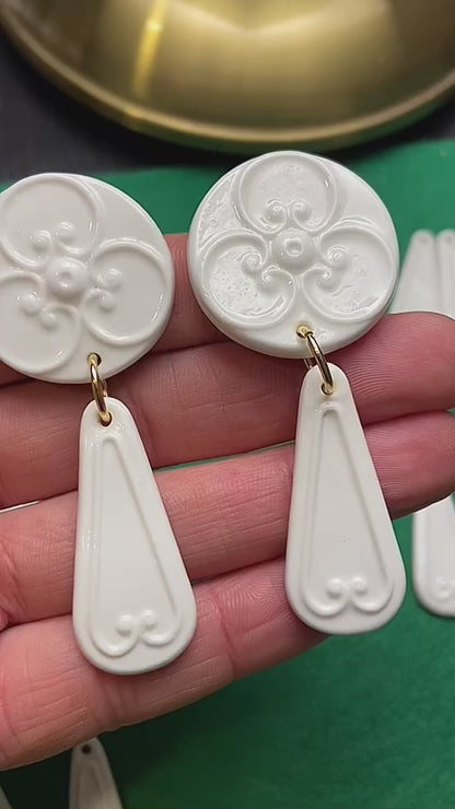 White | ULISES | Handmade porcelain earrings